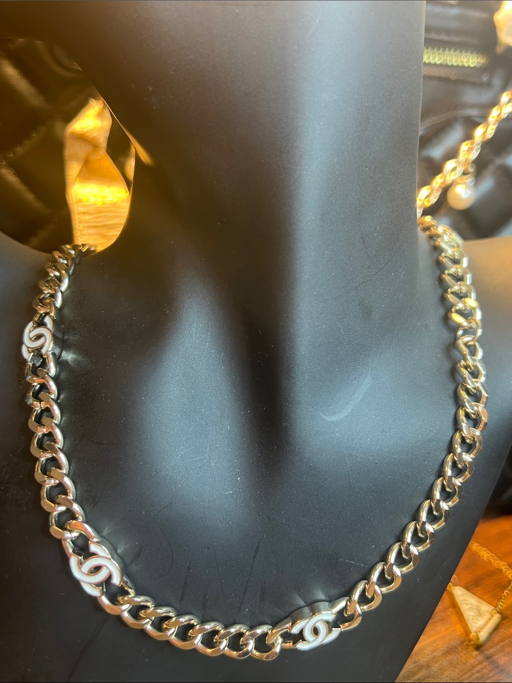 Gold-Tone Curb Chain Necklace with CC Links